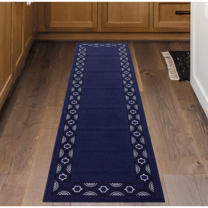 Trellis Bordered Slip Resistant Low Pile Runner Rug