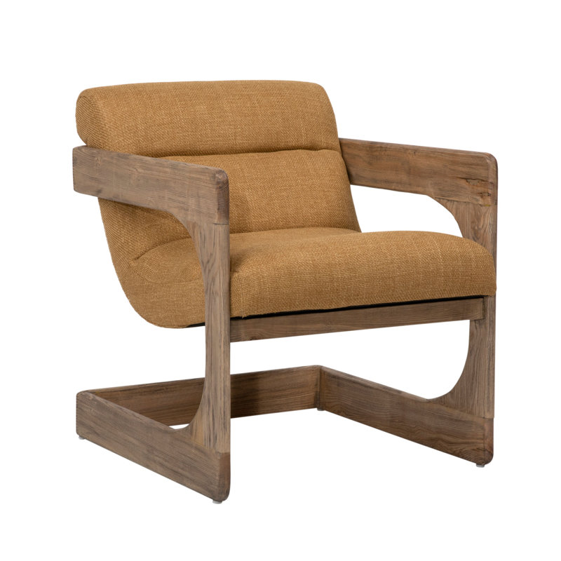 Bridges Upholstered Accent Chair in Mustard and Natural Ash, Yellow