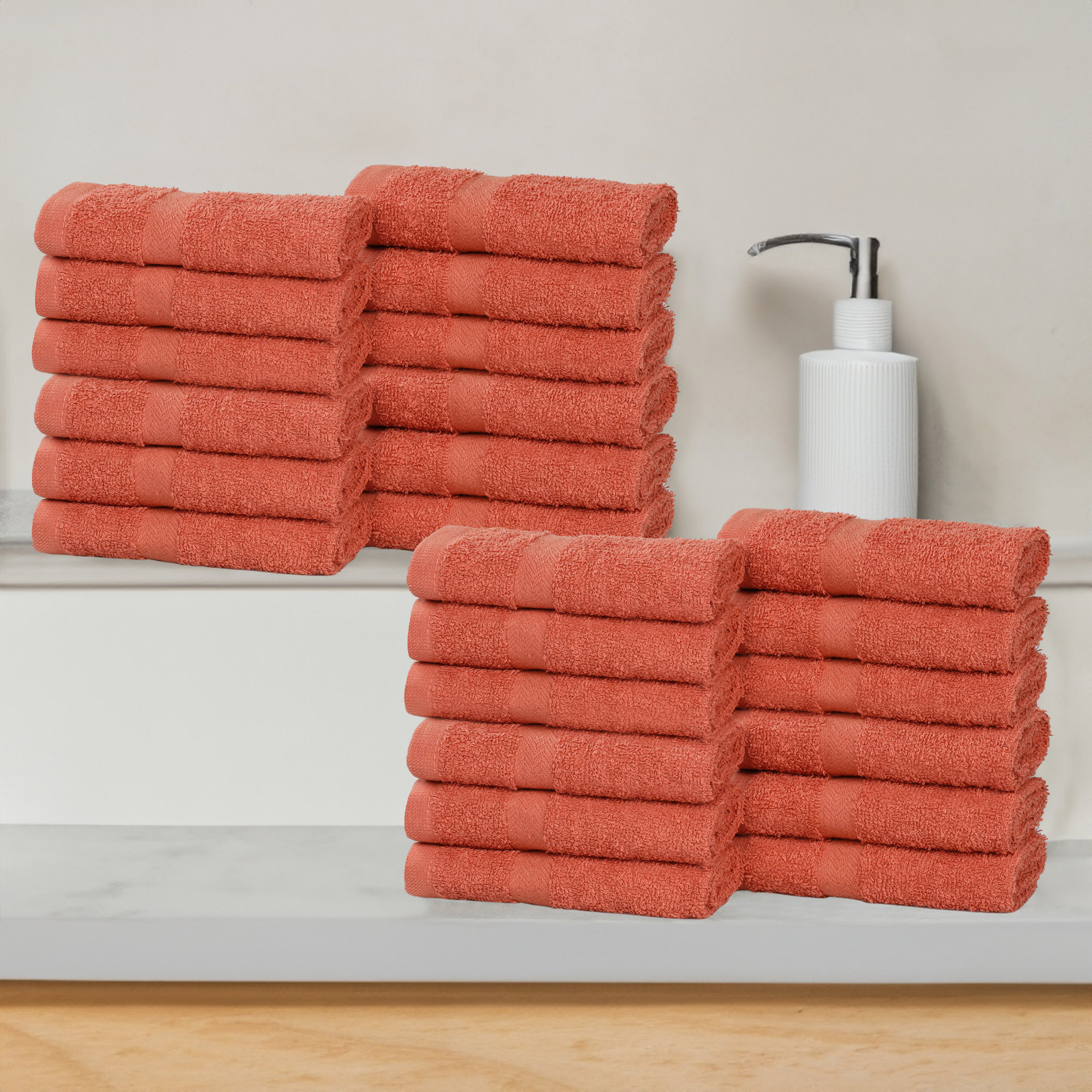 Franklin Cotton Lightweight Quick-Drying Face Towel Washcloth, Coral