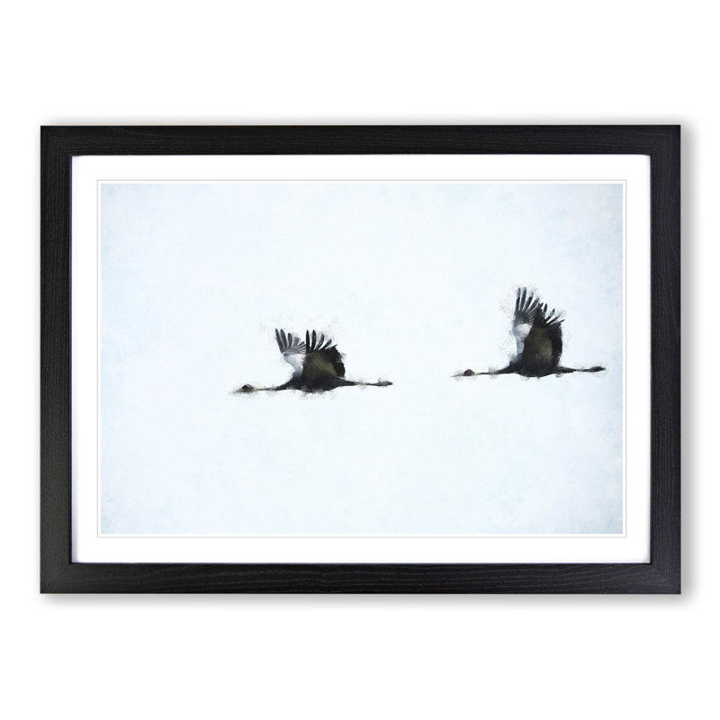 Flying Crane Birds - Picture Frame Graphic Art, Black Framed, 27cm H x 36cm W x 2cm D