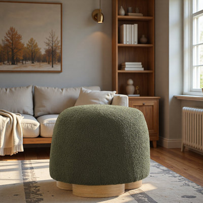 Fully Assembled Round Soft Teddy Fabric Upholstered Ottoman, Footstool With Soft Padded Seat