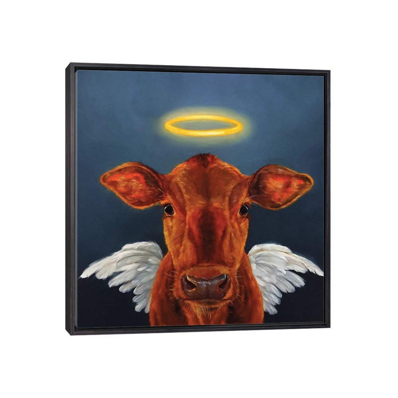 Sainte vache, art encadré, H 18 po x l 18 po x 1,5 po, Toile avec cadre noir patiné