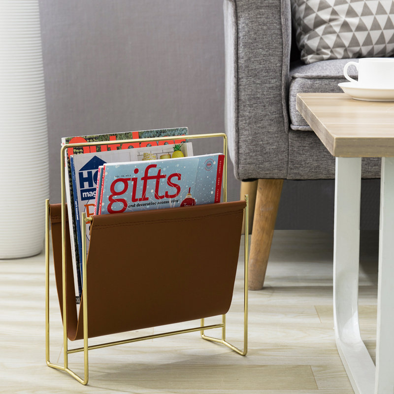 Free Standing Magazine Rack, Gold/Brown
