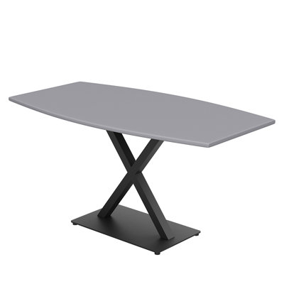 Table de conférence en forme de bateau avec base en X en métal