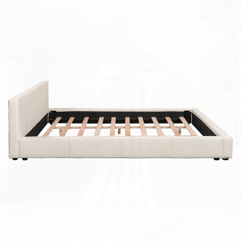 Vicente Faux Leather Upholstered Bed, King, Beige