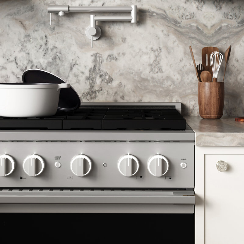 ZLINE 30 in. Marino Gas Range w/ Convection Oven in Black Stainless & 4 Gas Brass Burners, Dual Fuel, Stainless Steel
