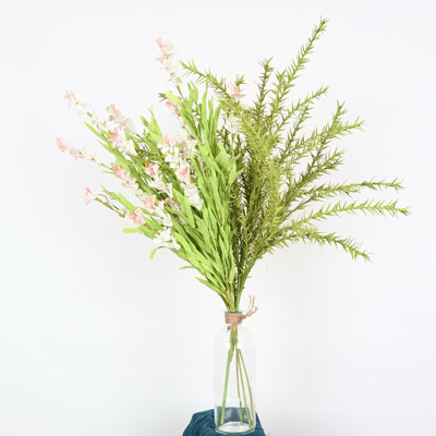 Arrangement floral de fleurs de printemps artificielles de style campagnard artificiel, fleurs en grappes, branche, verdure, herbe, longue tige, fausses fleurs pour la table à manger, centres de table, décoration de fête de mariage, intérieur