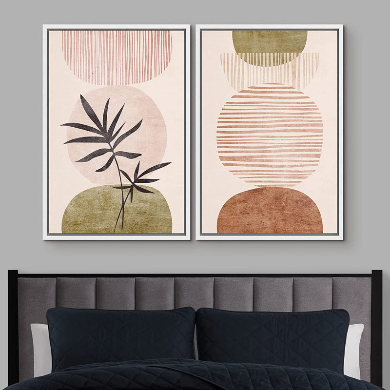 Ensemble d'art mural Mid Mid Century Modern Boho IDÉE4WALL, H 24 po x l 32 po x P 1,5 po, Blanc