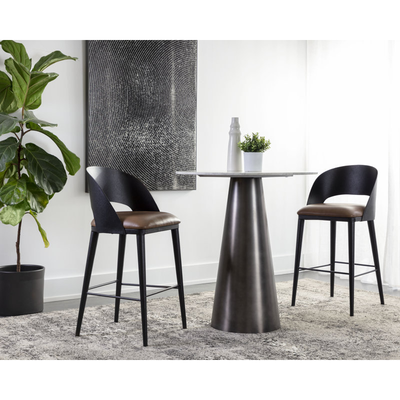 Dezirae Barstool - Black - Cognac Leather, Black/Cognac, Bar Stool (29.75" Seat Height)