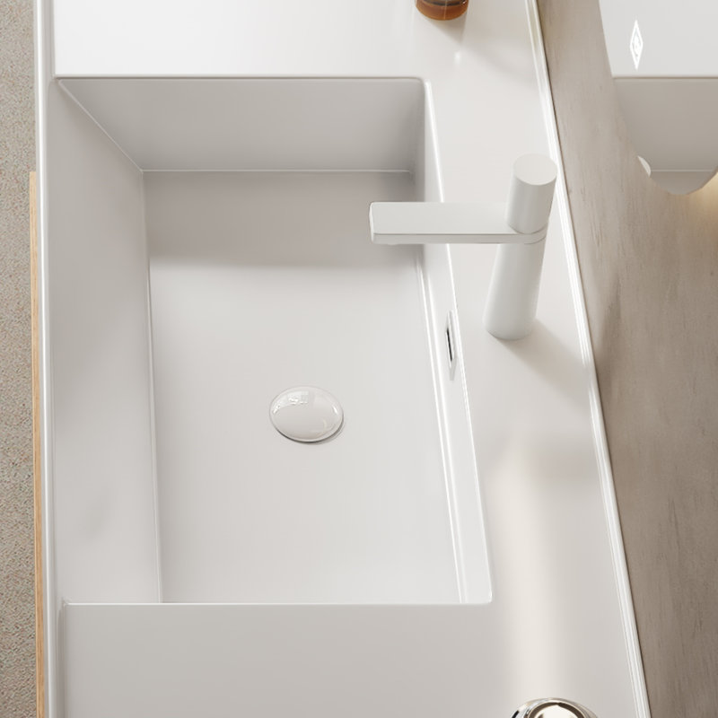 Meuble-lavabo flottant mural 48 po avec lavabo en acrylique et tablette ouverte - finition naturelle ou noyer, Noyer, 48"