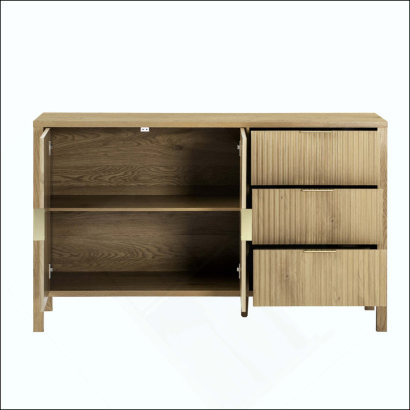 Modern Wave-Pattern Sideboard With 3 Drawers, Large Storage Buffet Cabinet With Hooks And Extra Center Leg,Suitable For Living Room,Entryway,Hallway.