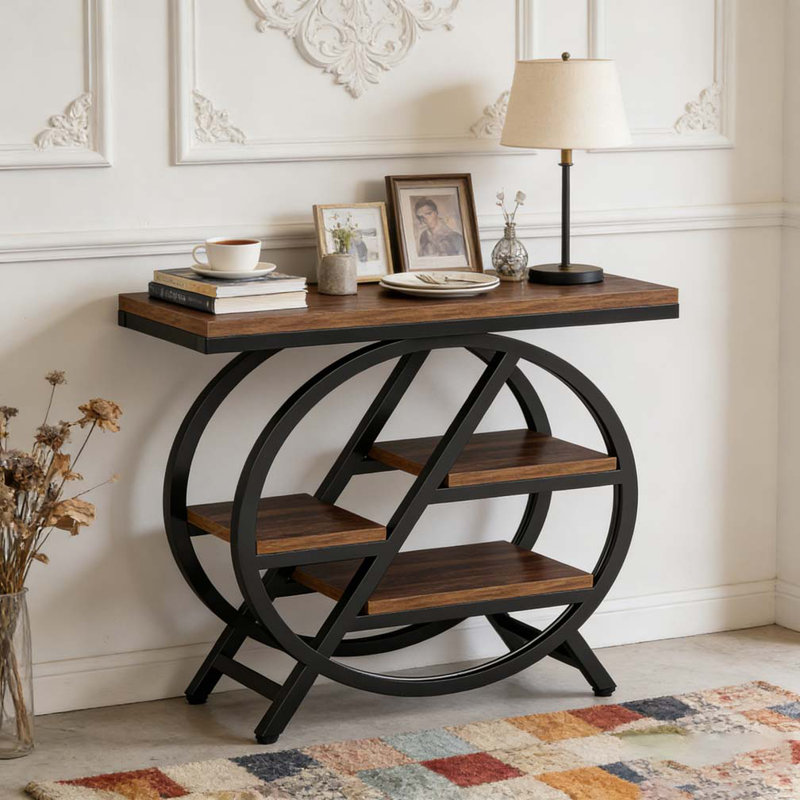 Console, H 25,61 po x l 25,61 po x P 11,82 po, Brun rustique / noir