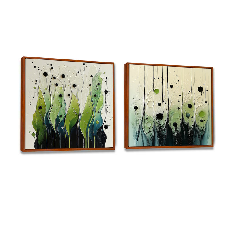 «Dreams I» - art mural moderne pour salon 2 pièces, 16" H x 33" W, Cadre flottant, Brun