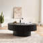 Table basse ovale en panneau de fibres à densité moyenne avec base piédestal, noir mat, 43,7 pouces, style tambour cylindrique, surface compacte, décor de salon moderne