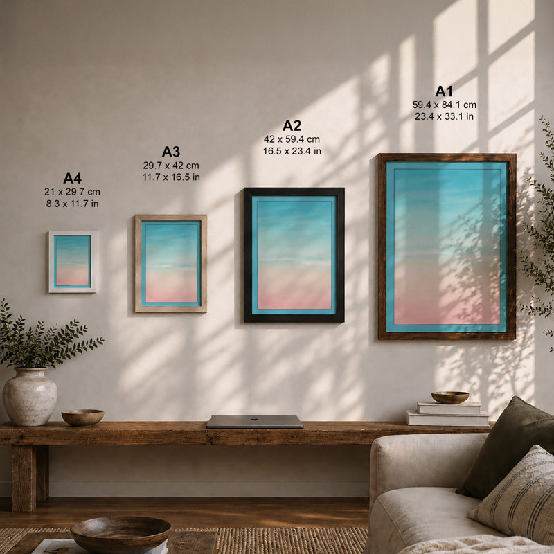 Soft Horizon Minimalist - Framed Print, A2 - 59.4 x 42.0 cm, Black