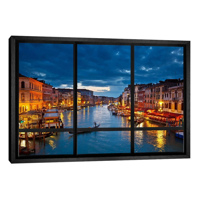 Venice City Skyline Window View - Print on Canvas, Black Floater Framed, 152.5 cm H x 101.5 cm W