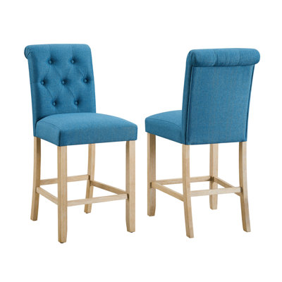 Blue Counter Height Stools ( Of 2) - Back & Padded Seat, Wood Frame, Ideal For Dining, 2 Stools, , Seat Kitchen Dining Area Furnishings Frame Fabric Cover