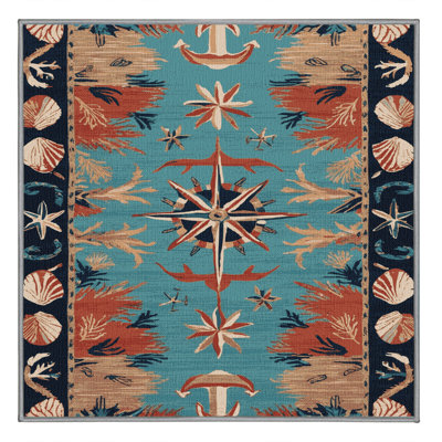 Washable Caribbean themes Nautical Area Rug
