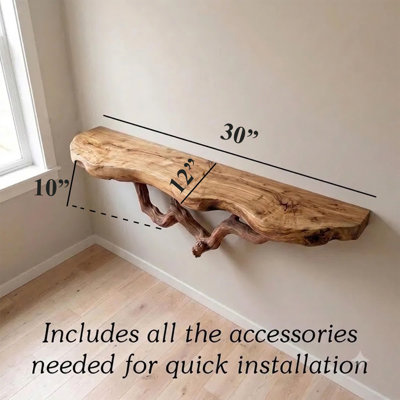 Handcrafted Tree Branch Floating Live Edge Shelf (30"W x 10"H x 12"D)