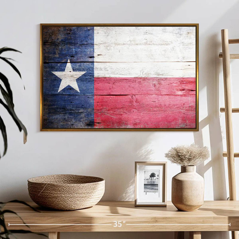 Drapeau en bois du Texas, 25 po x 17 po, Cadre flottant doré