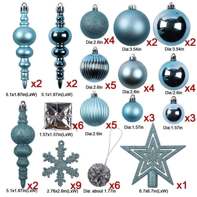 Ensemble de 60 boules de Noël décoratives, Bleu