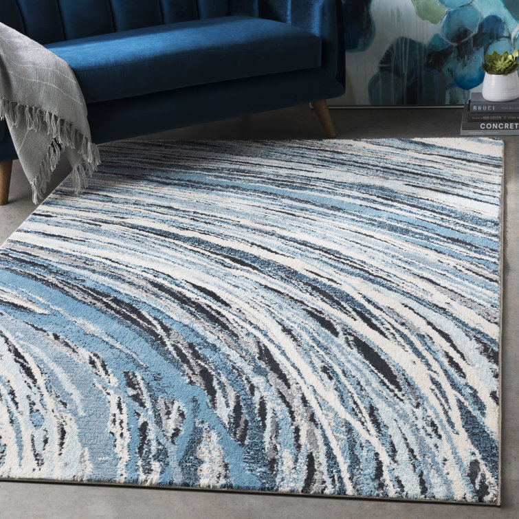 Tapis super doux contemporaine bleu vif/ivoire Siena
