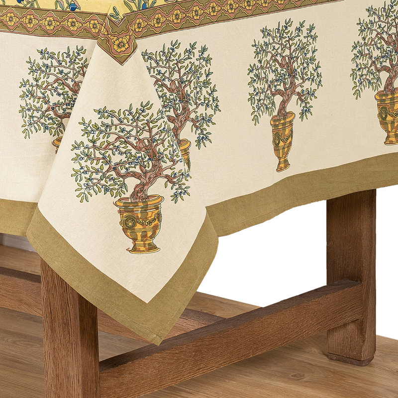 Dyess Olive Tree Tablecloth, 71" W x 106" L, Yellow-Green