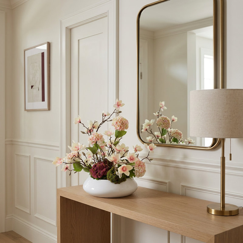Arrangement floral hydrangées et magnolias