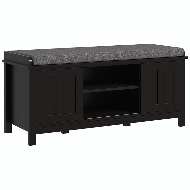8 Pair Shoe Storage Bench with Sliding Doors, Black