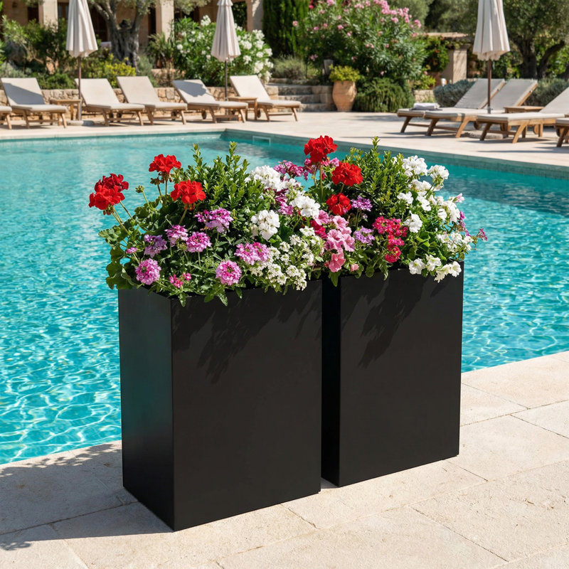 Jardinières rectangulaires en métal pour plantes d'extérieur, H 21 po x l 13 po x P 13 po