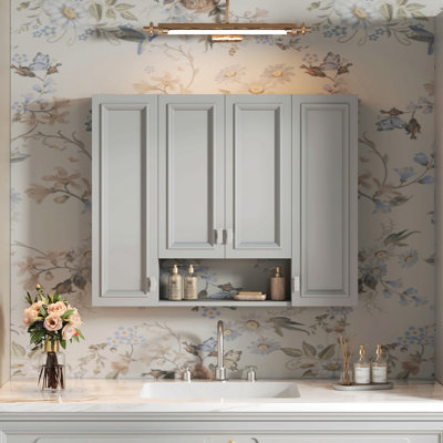 Armoire de salle de bain moderne avec 5 tablettes réglables, armoire à pharmacie murale pour la salle de bain, charnières à fermeture douce, étagère ouverte