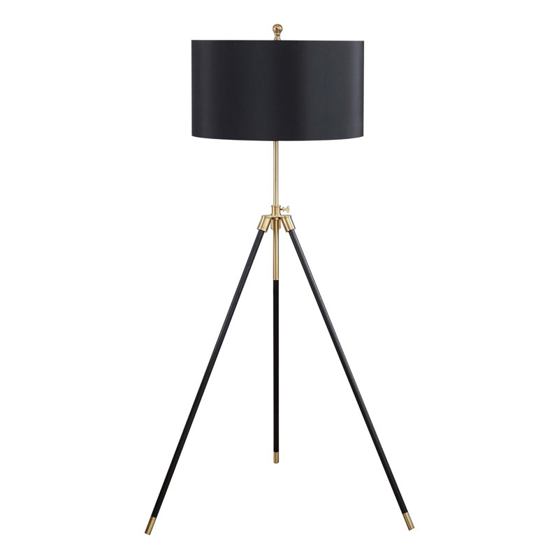 Modern Black and Gold Tripod Drum Shade Floor Lamp - Contemporary Metal Accent Lighting for Living Room & Bedroom