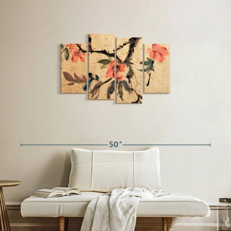 Chinese Floral Abstract, H 22 po x l 36 po