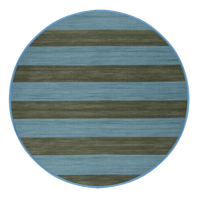 Machine Washable Horizontal Stripes Blue Area Rug