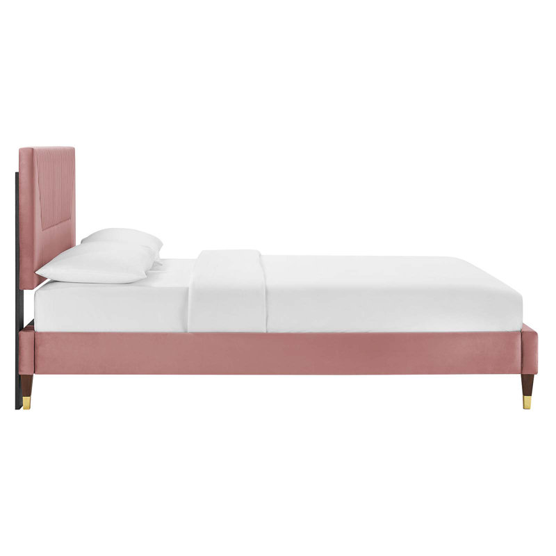 Lit plateforme en velours Yasmine Channel, Grand, Vieux rose