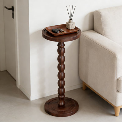 Solid Rubber Wood Round Side Table With Concave Top, Modern Accent And End Table For Living Room, Bedroom, Office, And Small Spaces
