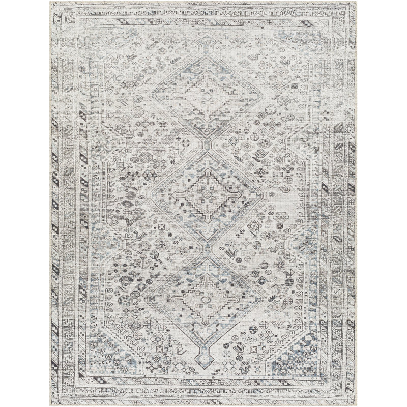 Tapis oriental gris tissé à la machine Westbrook, Rectangle 5 pi 3 po x 7 pi 3 po