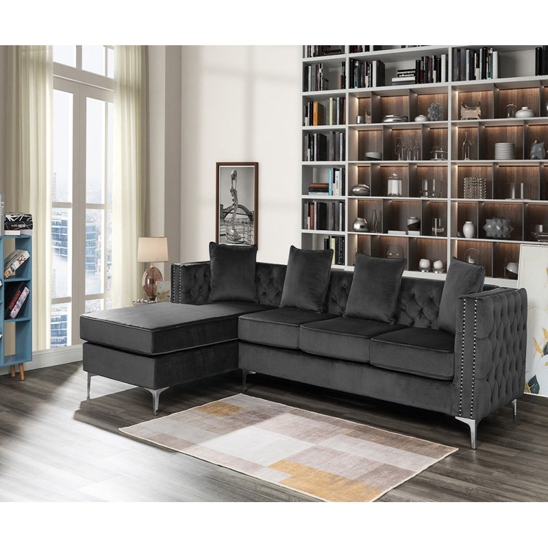 Canapé et chaise longue réversible en velours de 109 po Worceer