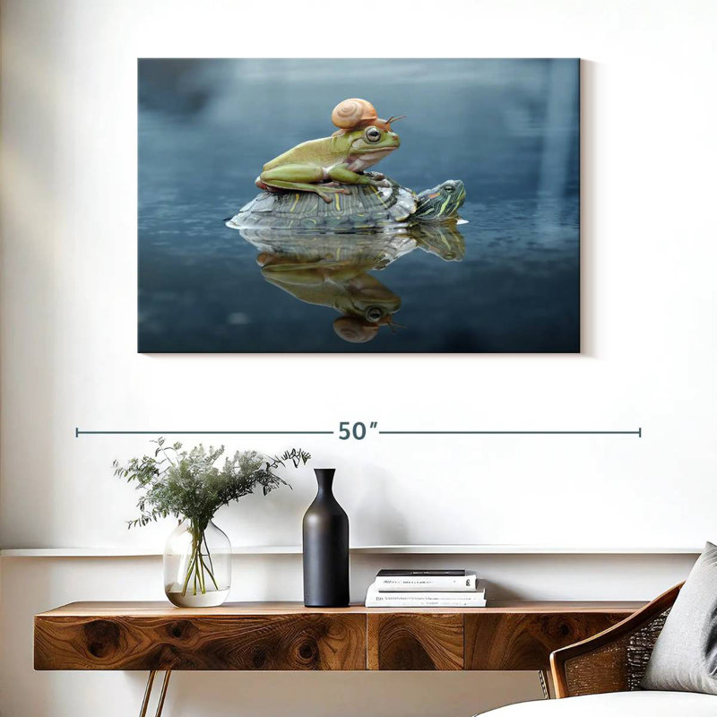 Brampt Snail And Frog Riding A Turtle, 26" H x 39" W