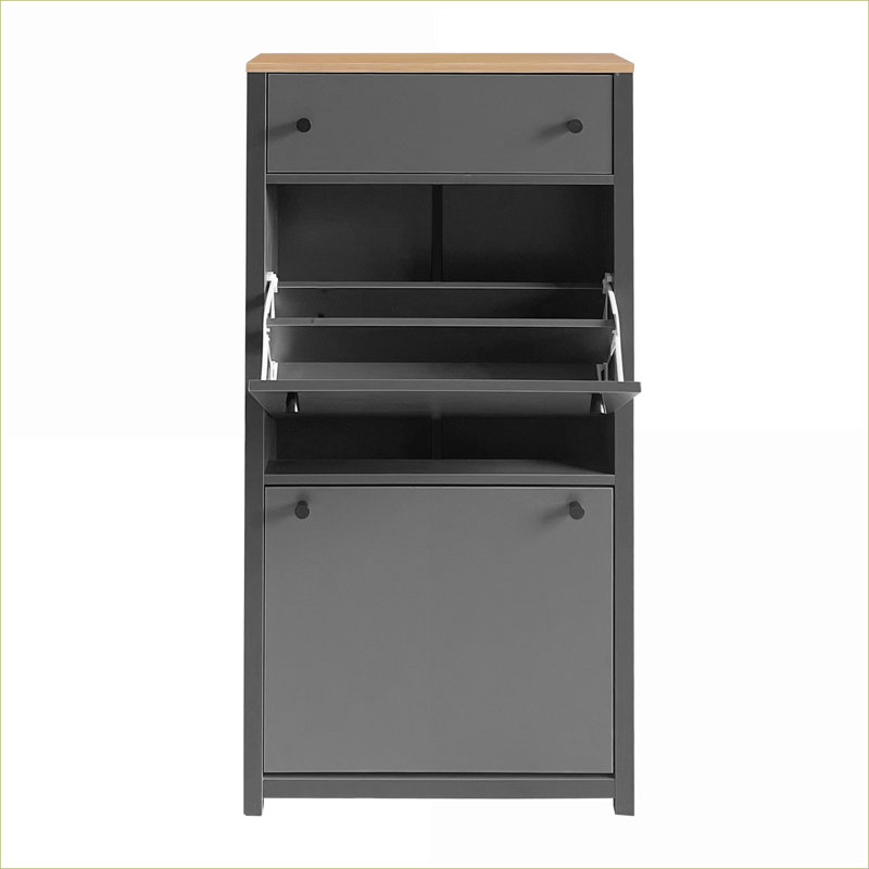 Armoires à chaussures | Armoire de rangement moderne à 4 tiroirs, base gris ardoise, plateau en grain de bois, panneaux réglables pour le vestibule | Panneau de particules | Couloir