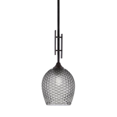 Uptowne Stem Hung Mini Pendant Shown In Finish With 7.5" Smoke Textured Glass