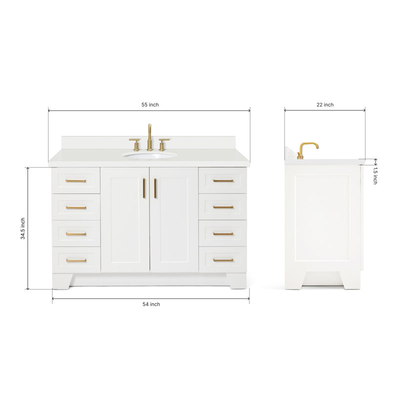 61 IN.  Single Bathroom Vanity, White, Oval, White Quartz