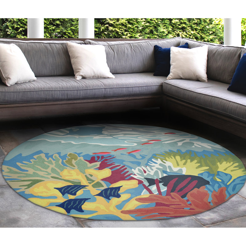 Tapis bleu touffeté à la main Hemsworth, Rond 8 pi