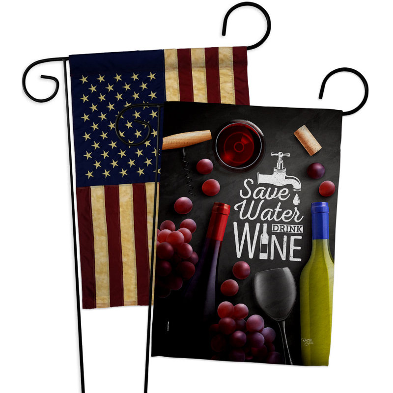 Économisez sur l'eau et le vin Drapeau de jardin en polyester 19 H x 13 l 2 côtés
