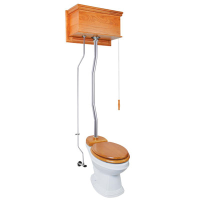 The Renovators Supply High Tank Pull Chain Toilet with Light Oak Wooden Finish (Seat Not Included) -  The Renovators Supply Inc., 21771