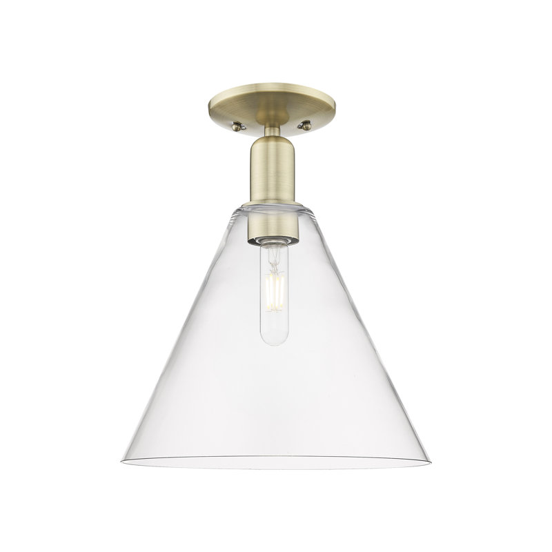 Arcadia - verre Berkshire - plafonnier semi-encastré 12 po 1 lumière - finition laiton antique - abat-jour transparent, Clair