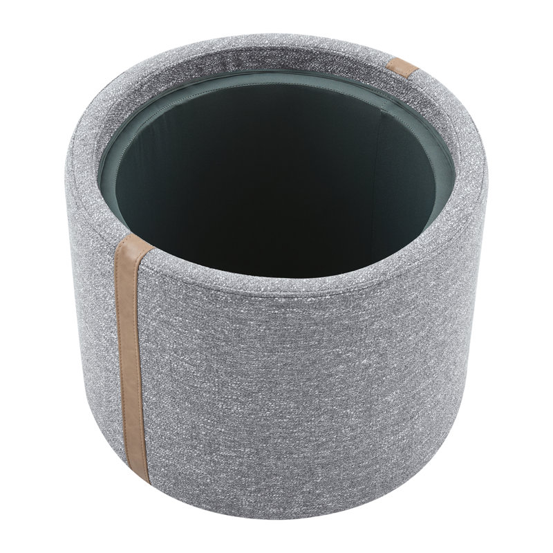 Jamil 20.47" Upholstered Round Storage Ottoman with Removable Wooden Tray Top, Gray