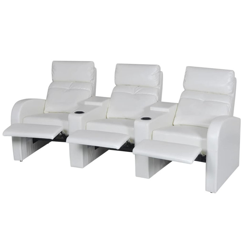 Canapé inclinable 3 places pour cinéma maison, Simili cuir blanc