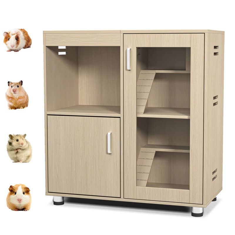 4 maisons Chinchilla, vues en acrylique et rangement supplémentaire pour hamster, construction en bois, fenêtres, armoire, ouvrable