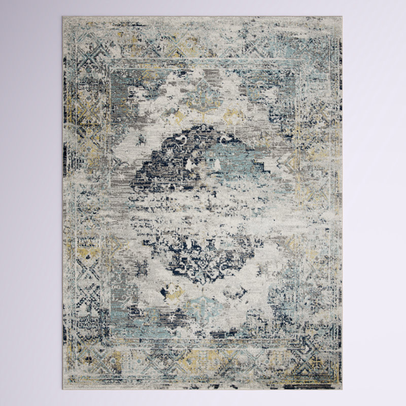 Tapis oriental bleu / ivoire Christa, Rectangle 5 pi 3 po x 7 pi 6 po